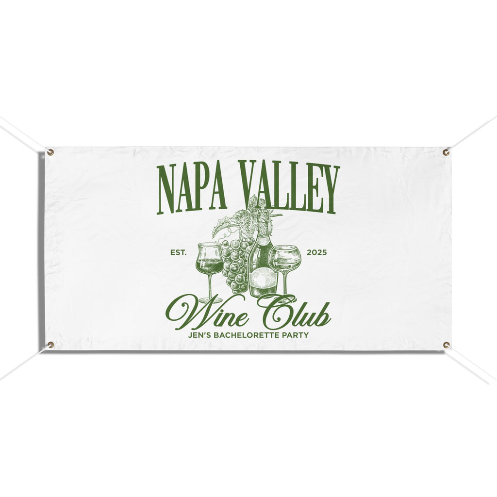 Napa Valley Wine Club banner with wine graphics and text on a white background