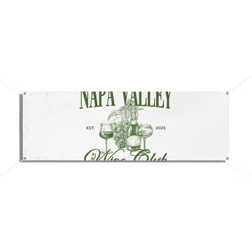 Napa Valley Wine Club banner with green text and graphics on a white background